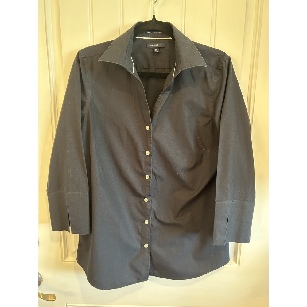 Lands' End Women's Black Button-Down Shirt